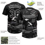 Custom Black Steel Gray-White Raglan Sleeves Abstract Fluid Marble Two-Button Unisex Softball Jersey