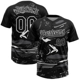 Custom Black Steel Gray-White Raglan Sleeves Abstract Fluid Marble Two-Button Unisex Softball Jersey