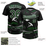 Custom Black Green-White Raglan Sleeves Abstract Fluid Marble Two-Button Unisex Softball Jersey