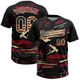 Custom Black Vintage USA Flag Crimson Cream-Cream Raglan Sleeves Abstract Fluid Marble Two-Button Unisex Softball Jersey