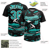 Custom Black Aqua-White Raglan Sleeves Abstract Fluid Marble Two-Button Unisex Softball Jersey