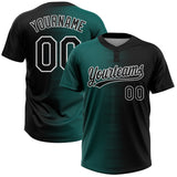 Custom Black Midnight Green-White Gradient Horizontal Stripe Two-Button Unisex Softball Jersey