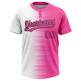 Custom Pink White-Black Gradient Horizontal Stripe Two-Button Unisex Softball Jersey