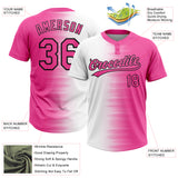 Custom Pink White-Black Gradient Horizontal Stripe Two-Button Unisex Softball Jersey