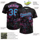 Custom Black Sky Blue Pink-Light Blue Abstract Shattered Paint Splatter Two-Button Unisex Softball Jersey