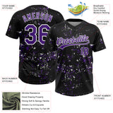 Custom Black Purple-White Abstract Shattered Paint Splatter Two-Button Unisex Softball Jersey