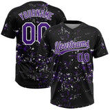 Custom Black Purple-White Abstract Shattered Paint Splatter Two-Button Unisex Softball Jersey