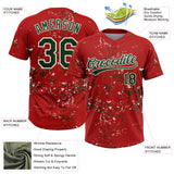 Custom Red Green-White Abstract Shattered Paint Splatter Two-Button Unisex Softball Jersey