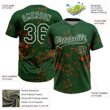 Custom Green Kelly Green Orange-White Abstract Shattered Paint Splatter Two-Button Unisex Softball Jersey