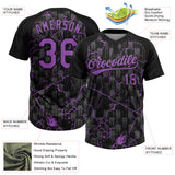 Custom Black Medium Purple-Gray Raglan Sleeves Neon Lightning Crackle Two-Button Unisex Softball Jersey