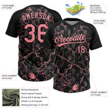 Custom Black-Medium Pink Raglan Sleeves Neon Lightning Crackle Two-Button Unisex Softball Jersey
