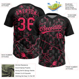 Custom Black Neon Pink-Gray Raglan Sleeves Neon Lightning Crackle Two-Button Unisex Softball Jersey