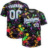 Custom Graffiti Pattern White-Light Blue Multicolor Paint Splatter Two-Button Unisex Softball Jersey