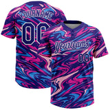 Custom Dark Purple Deep Pink-White Marble Swirl Liquid Fluid 3D Pattern Two-Button Unisex Softball Jersey
