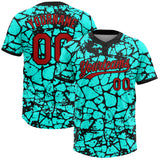 Custom Aqua Red-Black Abstract Network Crackle 3D Pattern Two-Button Unisex Softball Jersey