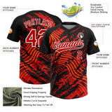 Custom Black Red-White Abstract Grunge Splatter Wave 3D Pattern Two-Button Unisex Softball Jersey