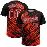 Custom Black Red-White Abstract Grunge Splatter Wave 3D Pattern Two-Button Unisex Softball Jersey