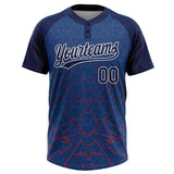 Custom Navy Electric Blue-White Geometric Pixel Grid 3D Pattern Two-Button Unisex Softball Jersey