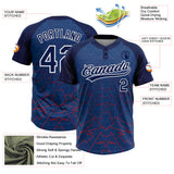 Custom Navy Electric Blue-White Geometric Pixel Grid 3D Pattern Two-Button Unisex Softball Jersey