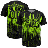 Custom Black-Neon Green Dripping Splatter Paint 3D Pattern Two-Button Unisex Softball Jersey