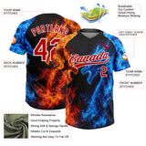 Custom Black Red Royal-White Ice And Fire Dragons 3D Pattern Two-Button Unisex Softball Jersey