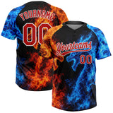 Custom Black Red Royal-White Ice And Fire Dragons 3D Pattern Two-Button Unisex Softball Jersey