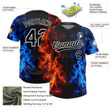 Custom Black Royal Red-White Fire Flame 3D Pattern Two-Button Unisex Softball Jersey