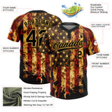 Custom Black-Old Gold American Flag Two-Button Unisex Softball Jersey