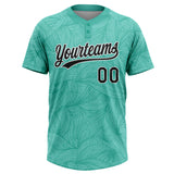 Custom Teal Black-White Abstract Curved Lines 3D Pattern Two-Button Unisex Softball Jersey