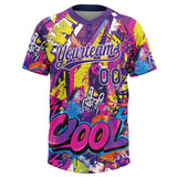 Custom Graffiti Pattern Purple-White Urban Street Dripping Paint Two-Button Unisex Softball Jersey
