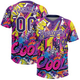 Custom Graffiti Pattern Purple-White Urban Street Dripping Paint Two-Button Unisex Softball Jersey