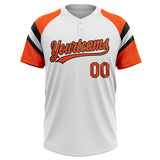 Custom White Orange-Black Raglan Sleeves Stripes Two-Button Unisex Softball Jersey