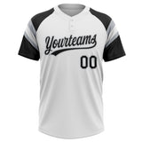 Custom White Black-Gray Raglan Sleeves Stripes Two-Button Unisex Softball Jersey
