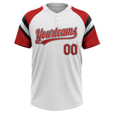 Custom White Red-Black Raglan Sleeves Stripes Two-Button Unisex Softball Jersey