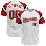 Custom White Red-Black Raglan Sleeves Stripes Two-Button Unisex Softball Jersey