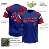 Custom Royal Red-White Raglan Sleeves Stripes Two-Button Unisex Softball Jersey