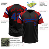 Custom Black Royal Red-White Raglan Sleeves Stripes Two-Button Unisex Softball Jersey