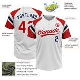 Custom White Red-Navy Raglan Sleeves Stripes Two-Button Unisex Softball Jersey