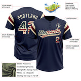 Custom Navy Vintage USA Flag Cream-Crimson Raglan Sleeves Stripes Two-Button Unisex Softball Jersey