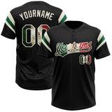 Custom Black Vintage Mexican Flag Cream-Kelly Green Raglan Sleeves Stripes Two-Button Unisex Softball Jersey