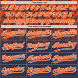 Custom Navy Orange-White Gradient Geometric Grid Sleeve Stripes Two-Button Unisex Softball Jersey