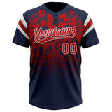 Custom Navy Red-White Gradient Geometric Grid Sleeve Stripes Two-Button Unisex Softball Jersey