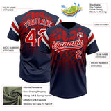 Custom Navy Red-White Gradient Geometric Grid Sleeve Stripes Two-Button Unisex Softball Jersey