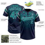 Custom Navy Teal-Gray Gradient Geometric Grid Sleeve Stripes Two-Button Unisex Softball Jersey