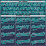 Custom Navy Teal-Gray Gradient Geometric Grid Sleeve Stripes Two-Button Unisex Softball Jersey