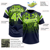 Custom Navy Neon Green-White Gradient Geometric Grid Sleeve Stripes Two-Button Unisex Softball Jersey