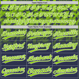 Custom Navy Neon Green-White Gradient Geometric Grid Sleeve Stripes Two-Button Unisex Softball Jersey