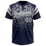 Custom Navy Gray-White Gradient Geometric Grid Sleeve Stripes Two-Button Unisex Softball Jersey