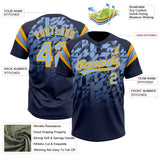 Custom Navy Light Blue-Gold Gradient Geometric Grid Sleeve Stripes Two-Button Unisex Softball Jersey
