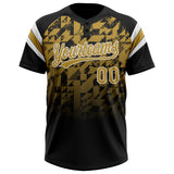 Custom Black Old Gold-White Gradient Geometric Grid Sleeve Stripes Two-Button Unisex Softball Jersey